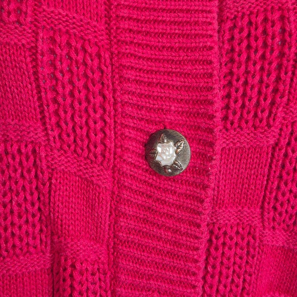 Vintage red knit cardigan gold pearl buttons womens XS - Picture 2 of 10